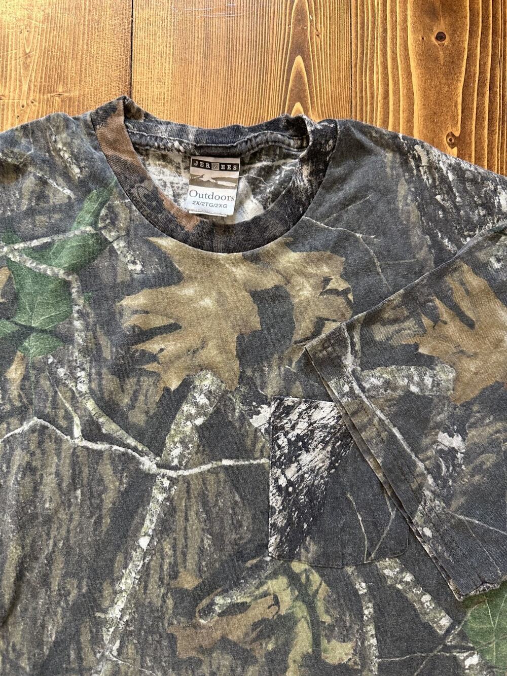 Vintage Jerzees Outdoors Mens 2XL Camo Pocket Tee Hunting Outdoors Vtg T-Shirt